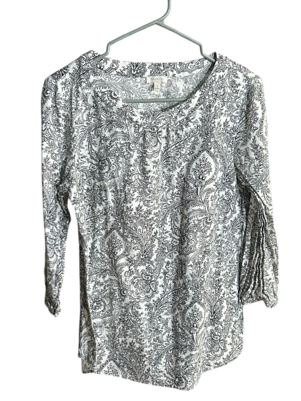 Talbots Black and White Paisley Long-Sleeve Tee